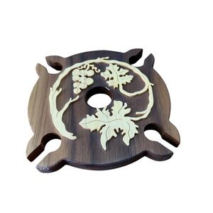 Vintage Hand Crafted Grapes Wooden 4 Glass Holder For Wine Bottle Top